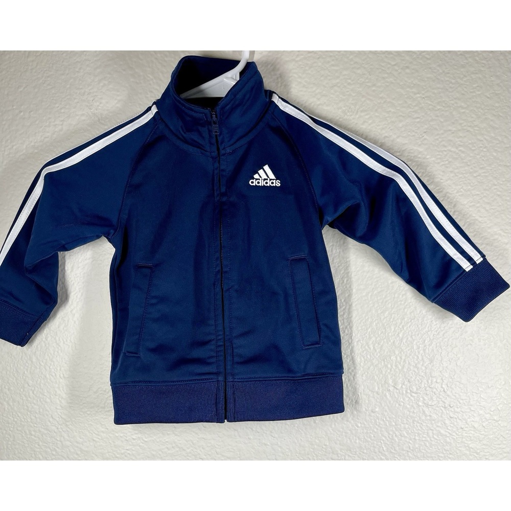Adidas Boy Kid Toddler Sz 18 Mos. Full Zip Track Jacket Blue Unisex EUC 3 Stripe